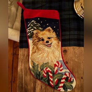 Festive Dog Pomeranian Needlepoint Christmas Stocking